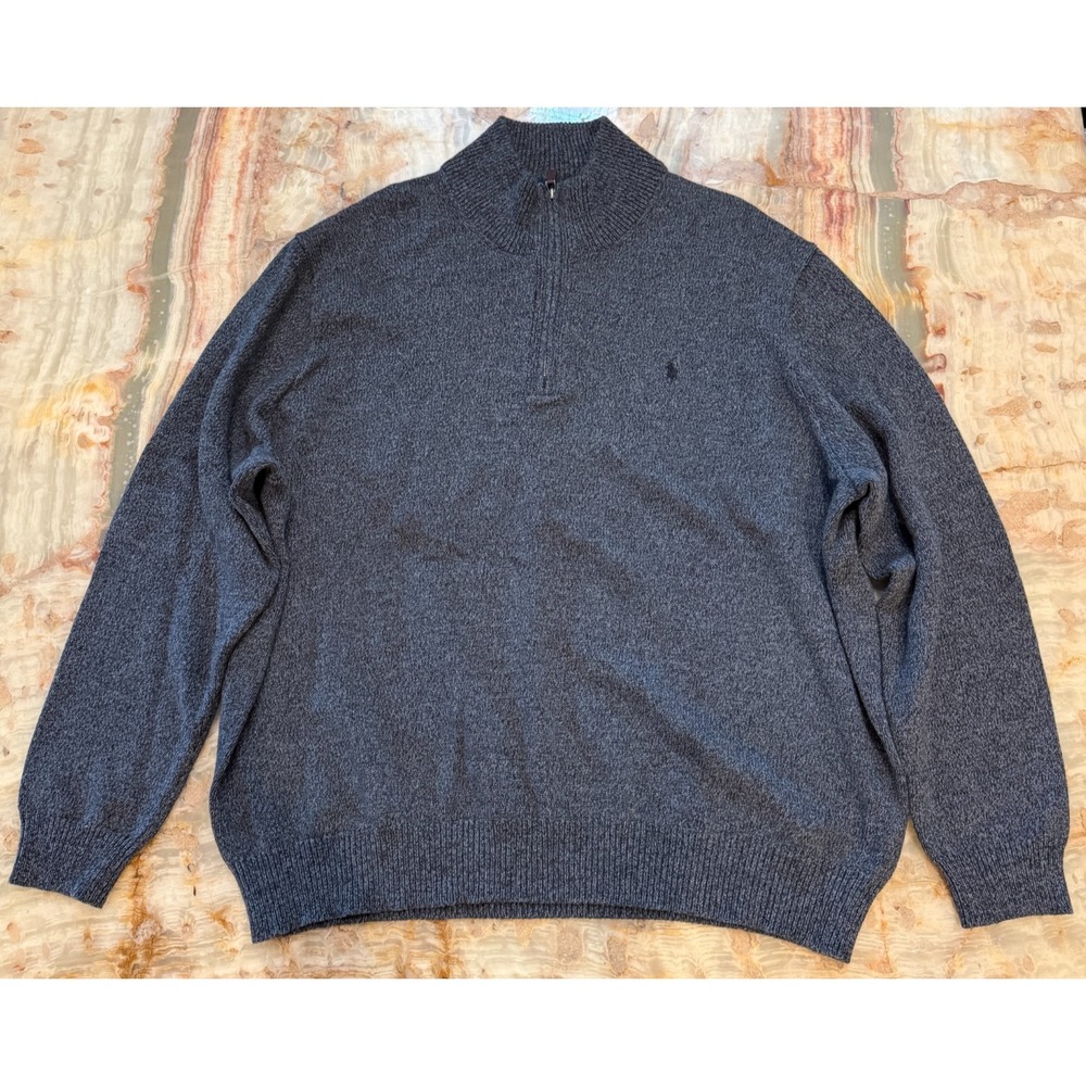 Polo Ralph Lauren Mens Pullover Sweater Gray Knitted Quarter-Zip‎ Logo Size 3XB